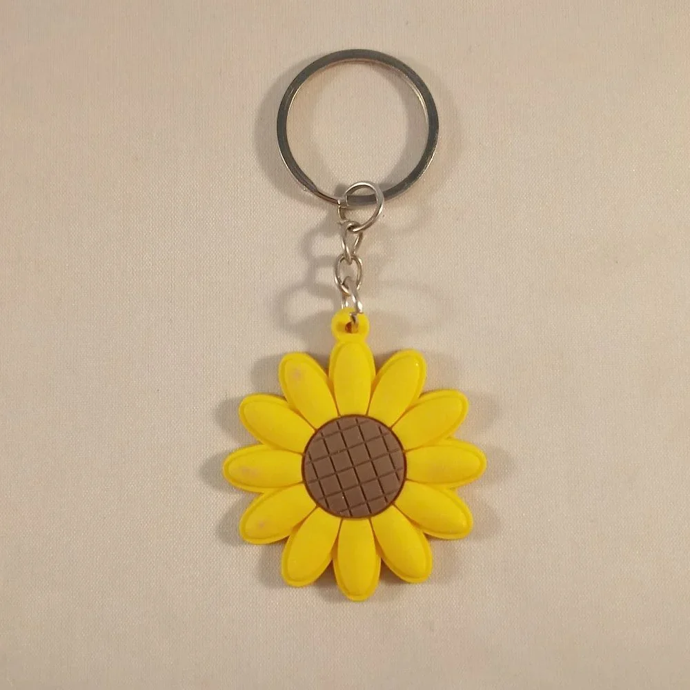 New Silver I Heart + Sunflower Keychain Key Ring Lot of 2 Party Gift